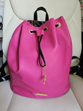 Juicy Couture Hot Pink Drawstring Backpack with Gold Accents